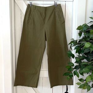 Zara Womens Frayed High‎ Waist Side Zip Wide Leg Pants Olive Green Size 8